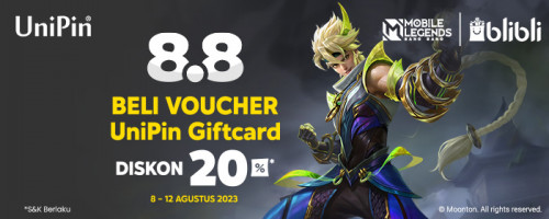 Beli Skin Lebih Murah Pakai Voucher UniPin - Promo Diskon 20% Voucher UniPin di 8.8 Double Date Blibli 2023